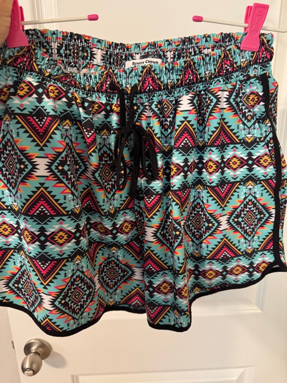 Rowdy Crowd Aztec Print Elastic Waist Shorts - Turquoise & Pink